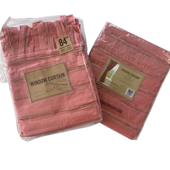 Cost Plus World Market Sahaj Pink Semi Sheer Jute Trim Curtain 2 Panels New 84” - Picture 1 of 4
